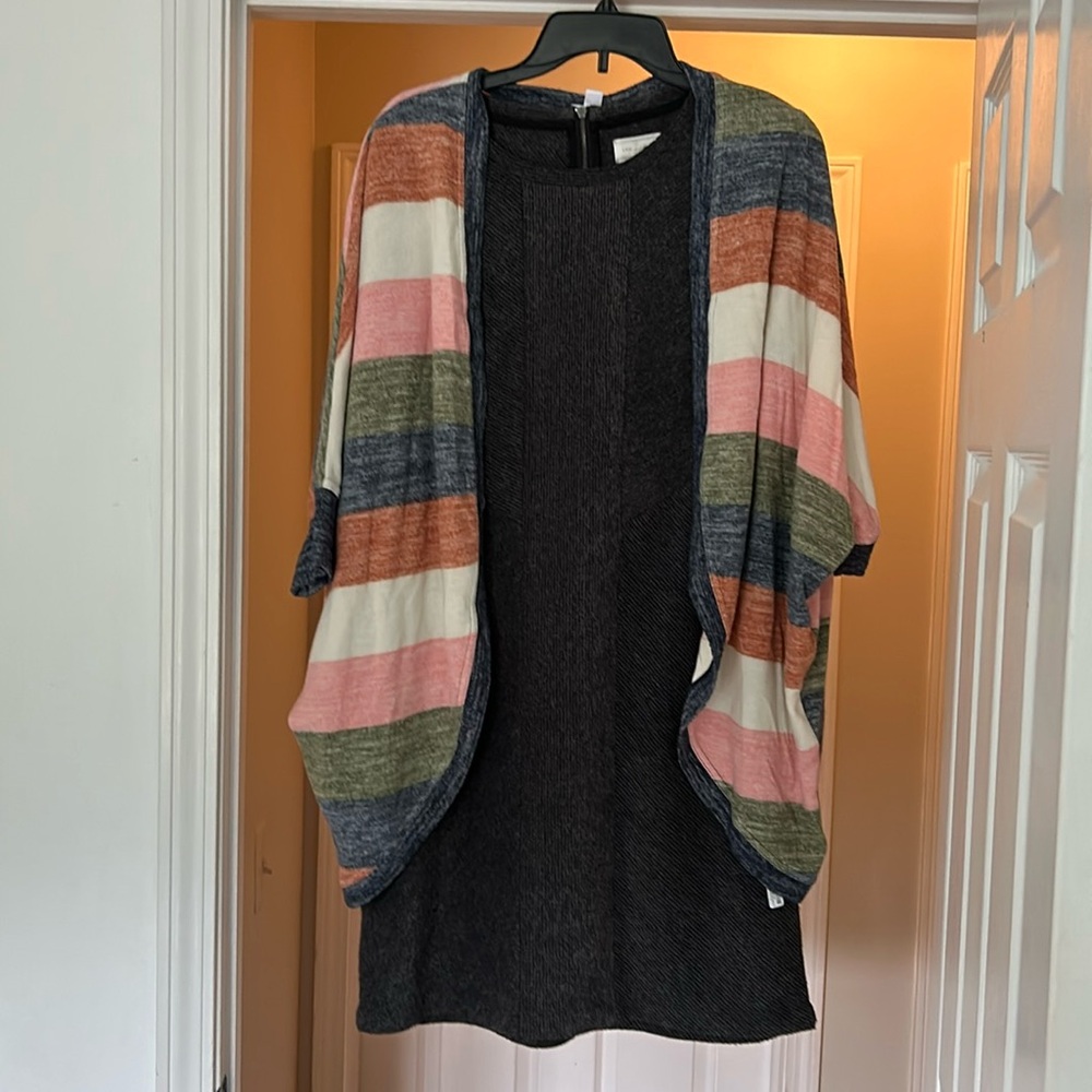 LuLaRoe Striped Open Front Sweater Cardigan in Pink, Olive, Rust, Navy & Cream